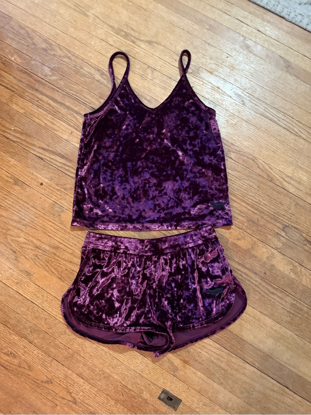 PINK Victoria's Secret Crushed Velvet Cami & Shorts Set — Deep Plum Size XS